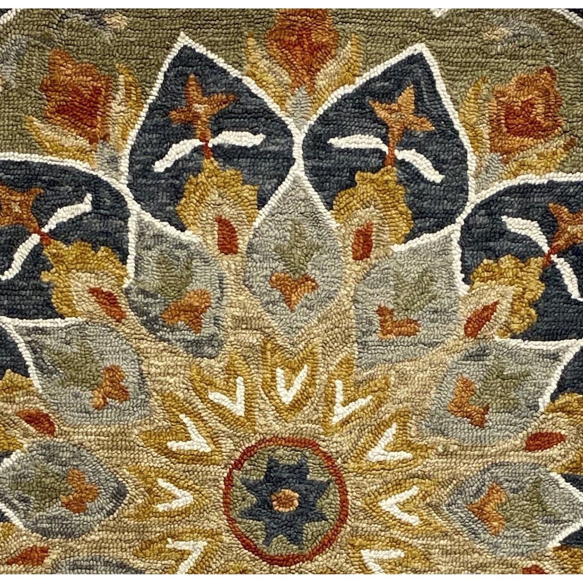 HomeRoots 3' Round Charcoal Floral Medallion Area Rug
