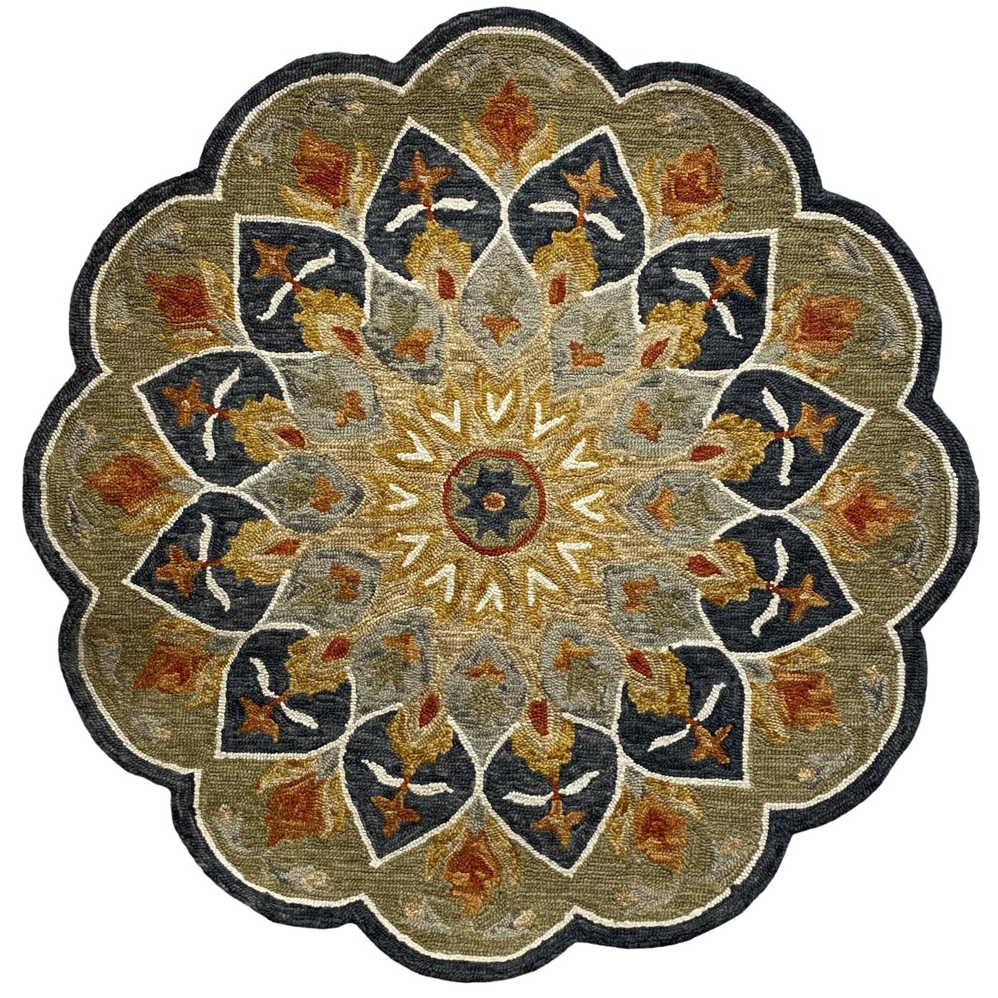 HomeRoots 3' Round Charcoal Floral Medallion Area Rug