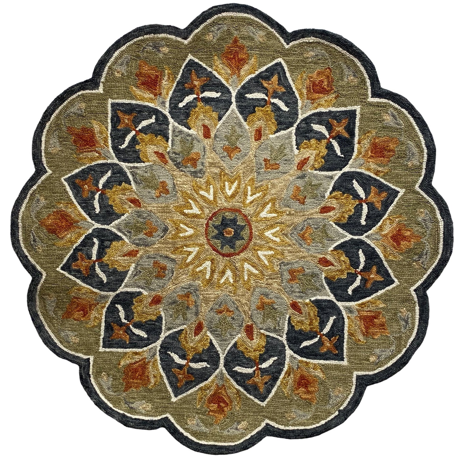 HomeRoots 3' Round Charcoal Floral Medallion Area Rug