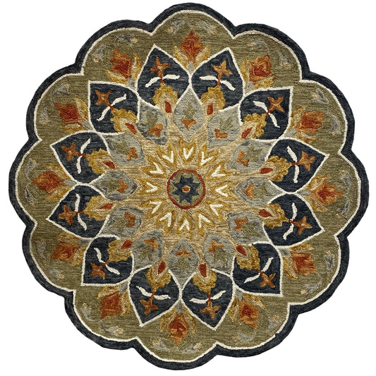 HomeRoots 3' Round Charcoal Floral Medallion Area Rug