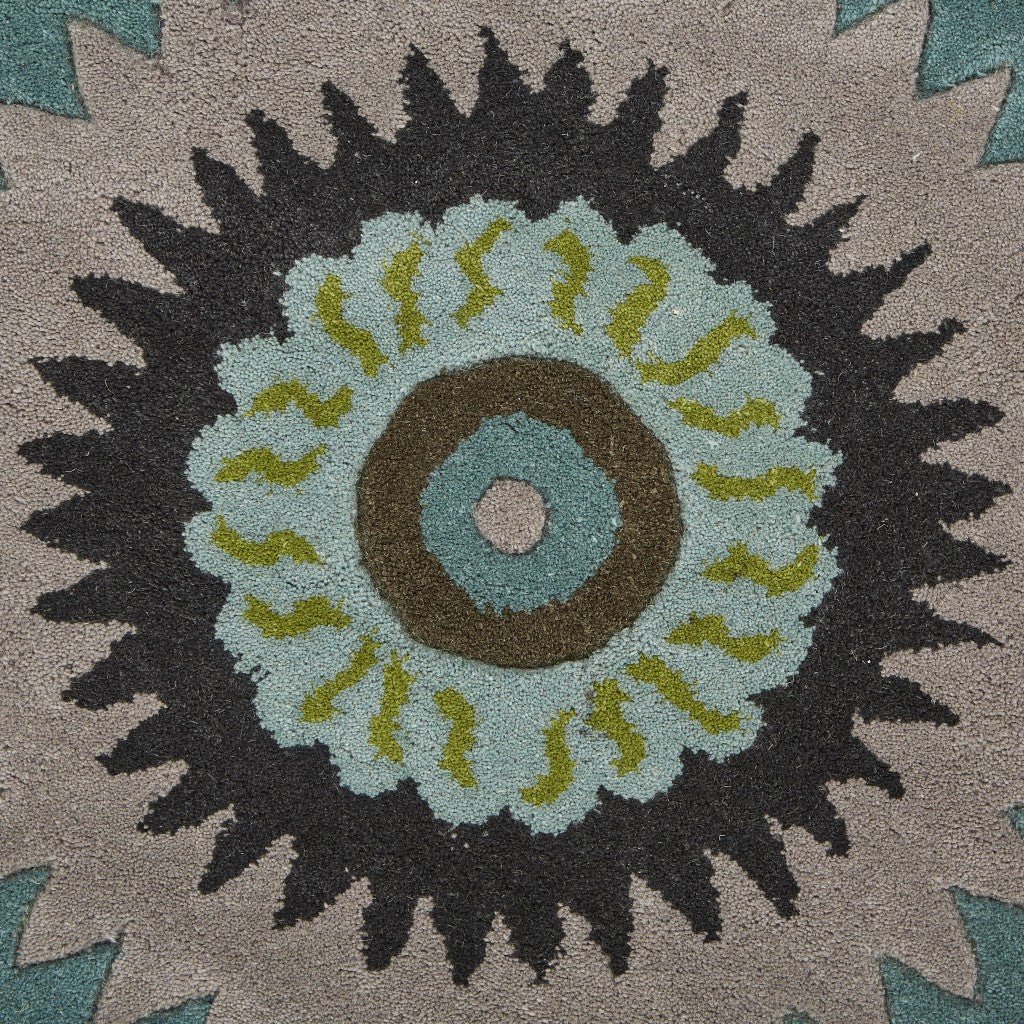 HomeRoots 3' Round Green Peacock Feather Area Rug