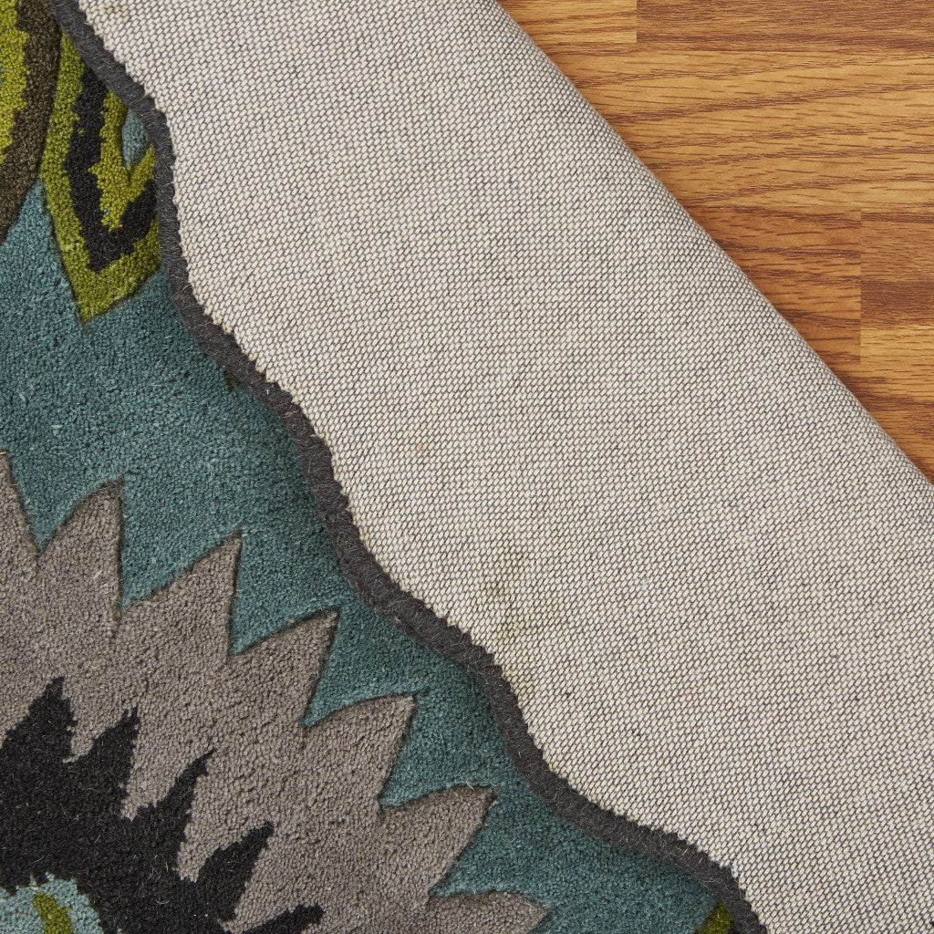 HomeRoots 3' Round Green Peacock Feather Area Rug