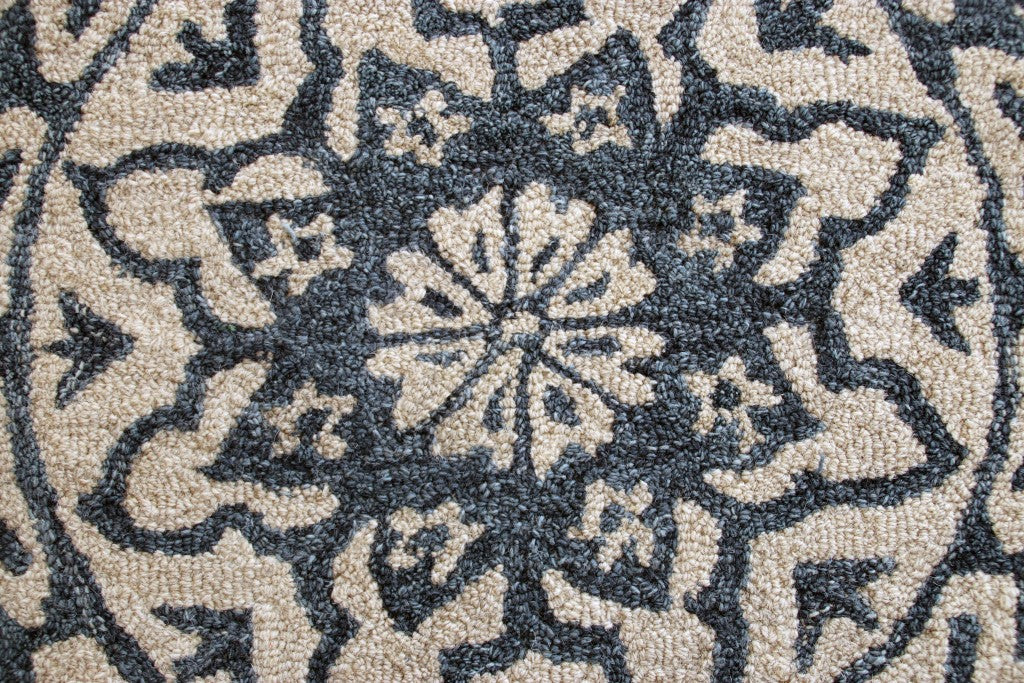 HomeRoots 3' Round Navy and White Decorative Area Rug