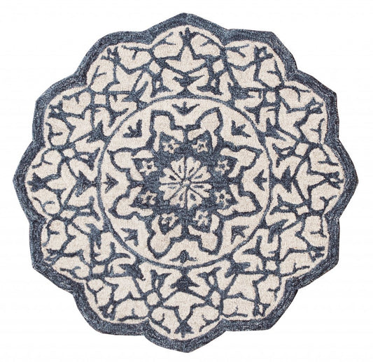 HomeRoots 3' Round Navy and White Decorative Area Rug