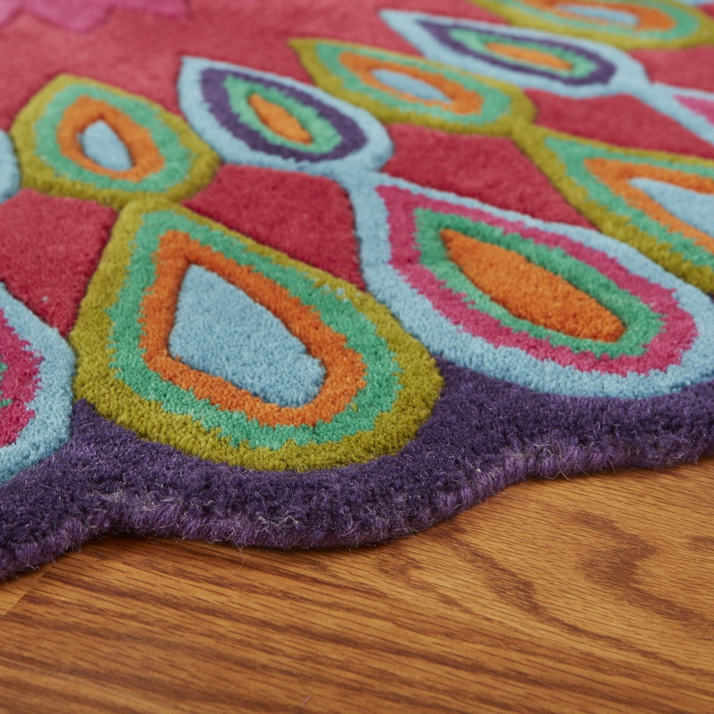 HomeRoots 3' Round Pink Floral Edged Area Rug