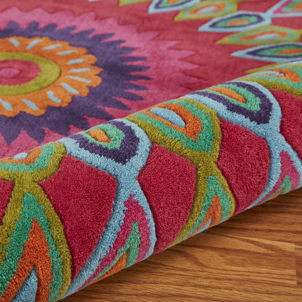 HomeRoots 3' Round Pink Floral Edged Area Rug