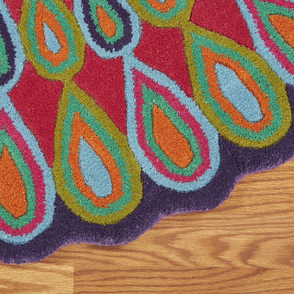 HomeRoots 3' Round Pink Floral Edged Area Rug