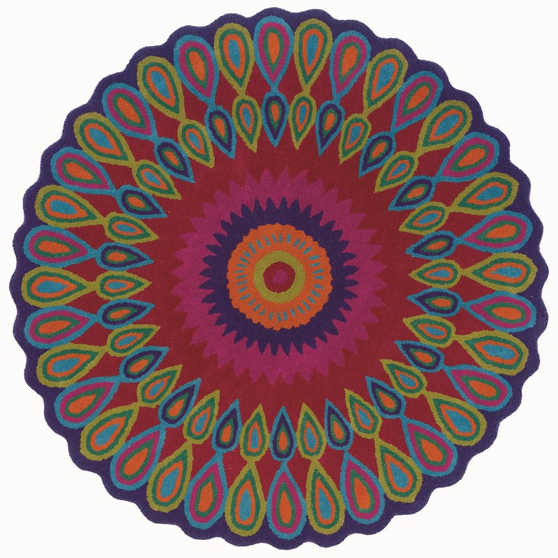 HomeRoots 3' Round Pink Floral Edged Area Rug