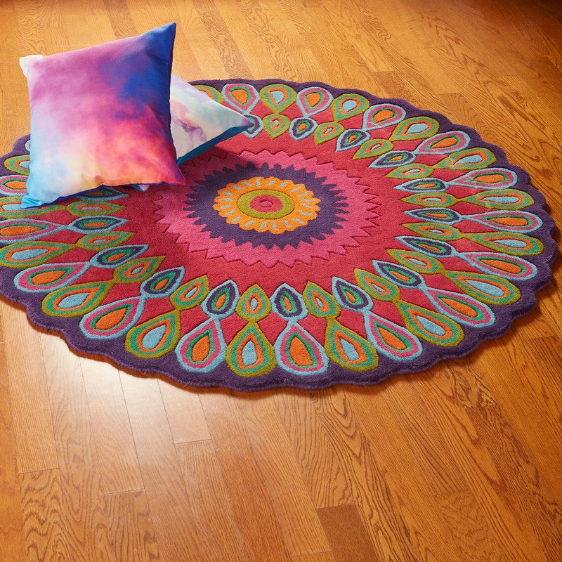 HomeRoots 3' Round Pink Floral Edged Area Rug