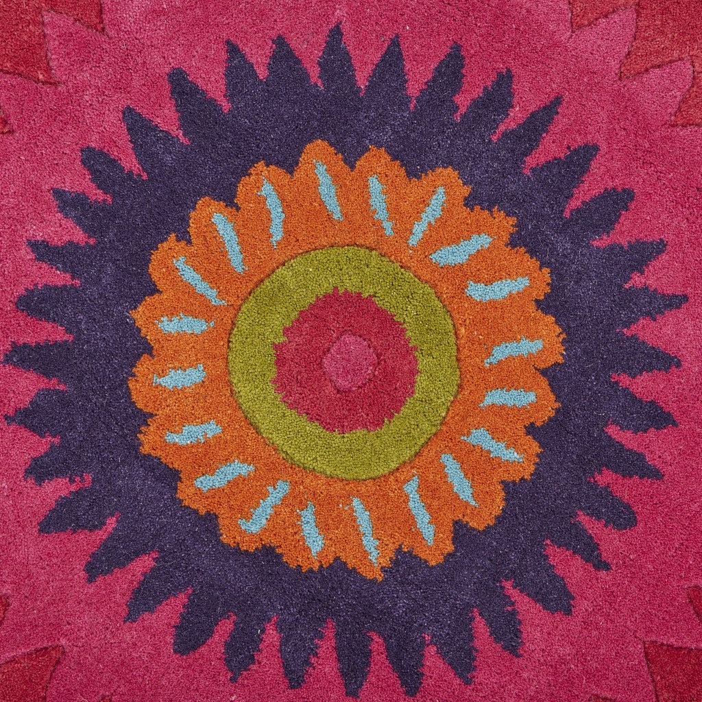 HomeRoots 3' Round Pink Floral Edged Area Rug