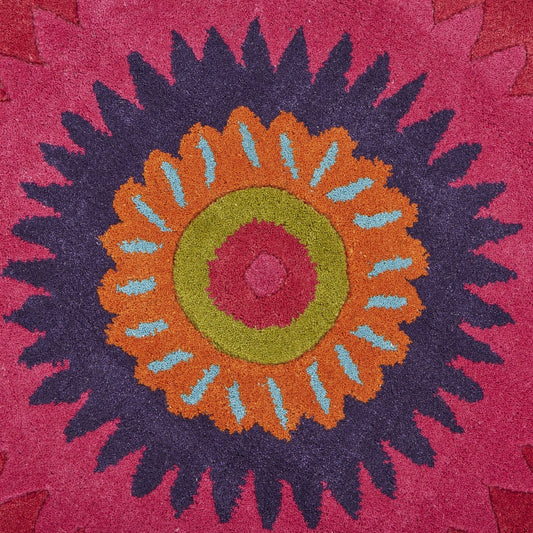 HomeRoots 3' Round Pink Floral Edged Area Rug
