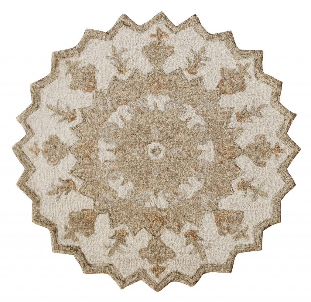 HomeRoots 3' Round Tan Retro Modern Medallion Area Rug