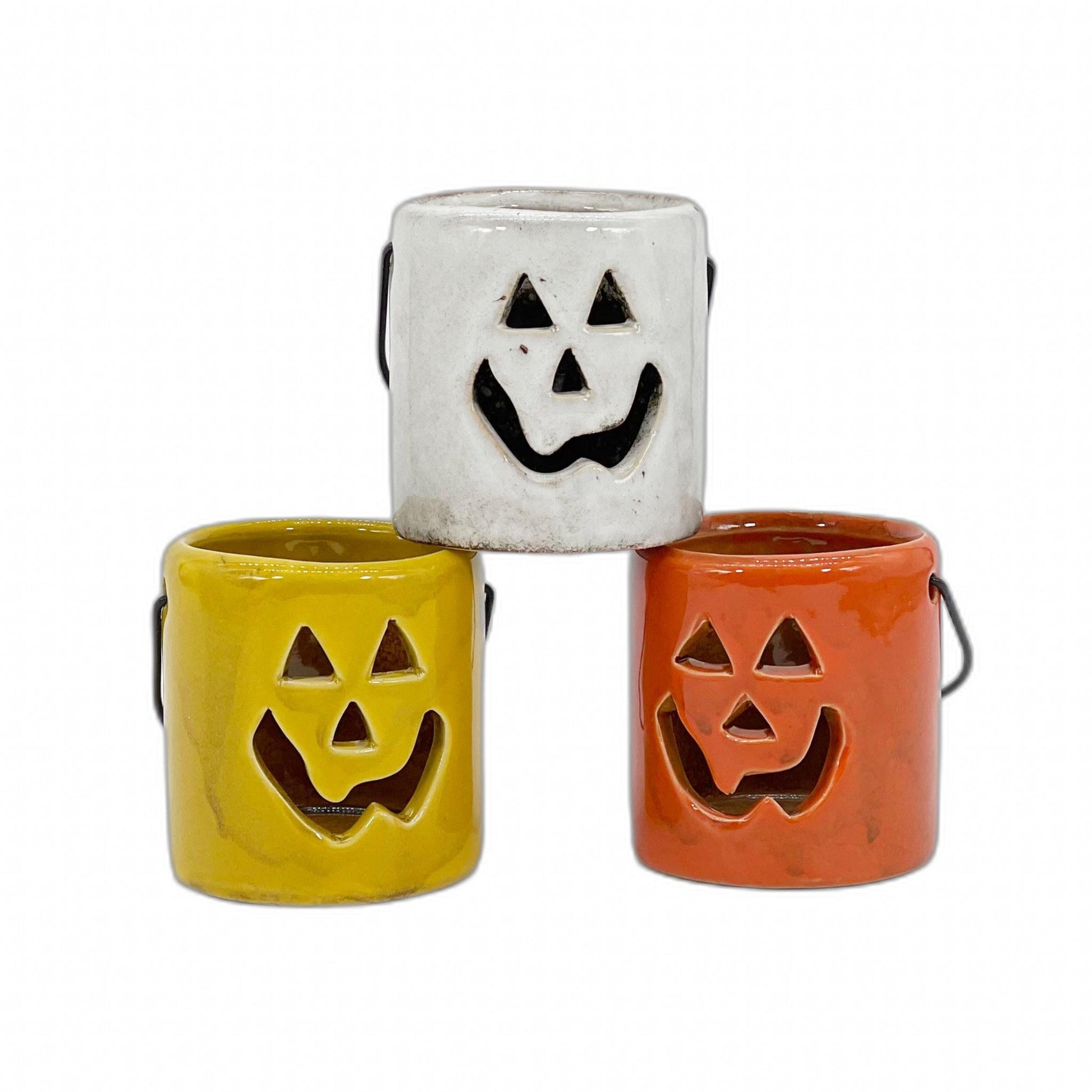 HomeRoots 3" Set of Three Jack-O-Lantern Ceramic Candle Holders