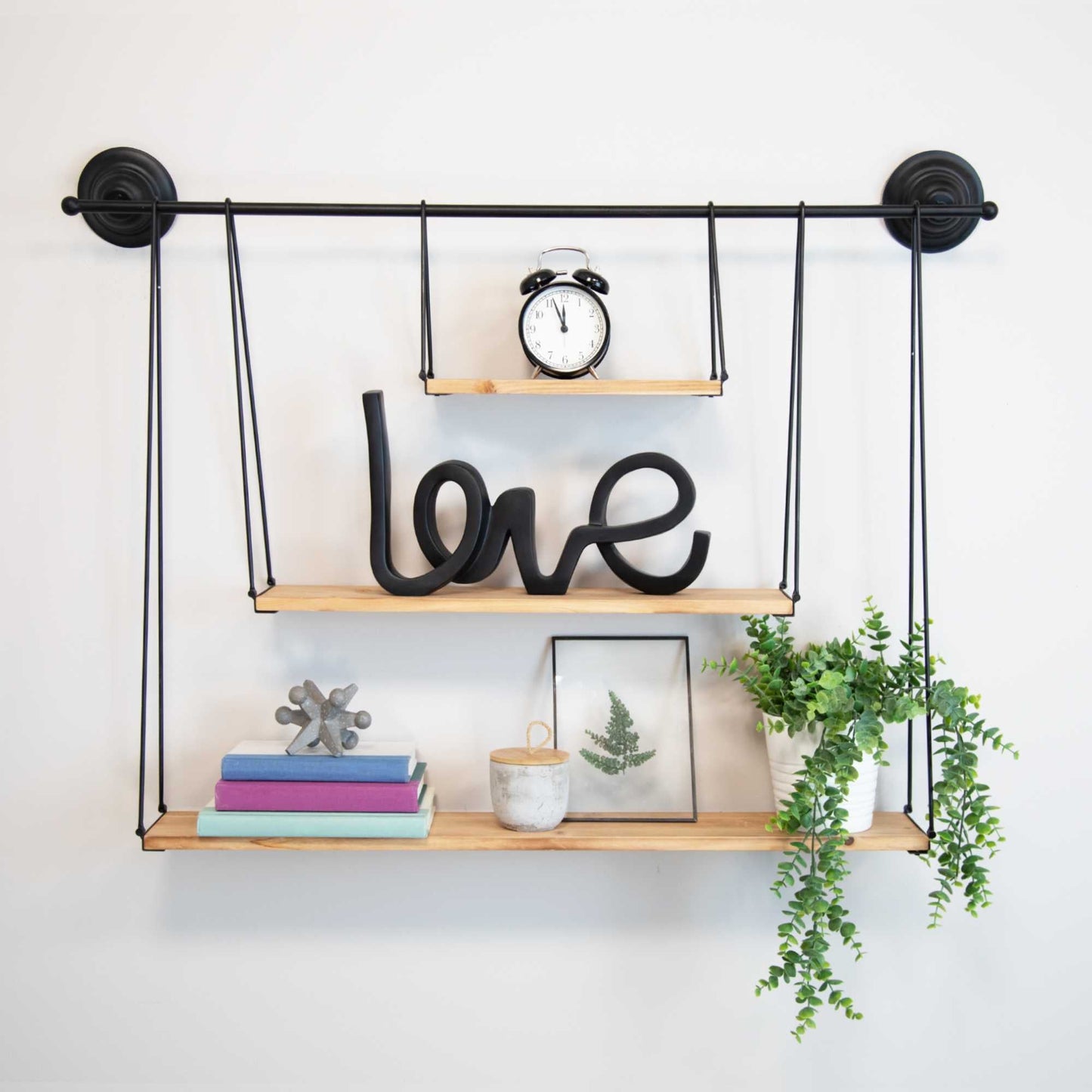 HomeRoots 3 Tier Nested Black Metal and Wood Shelf