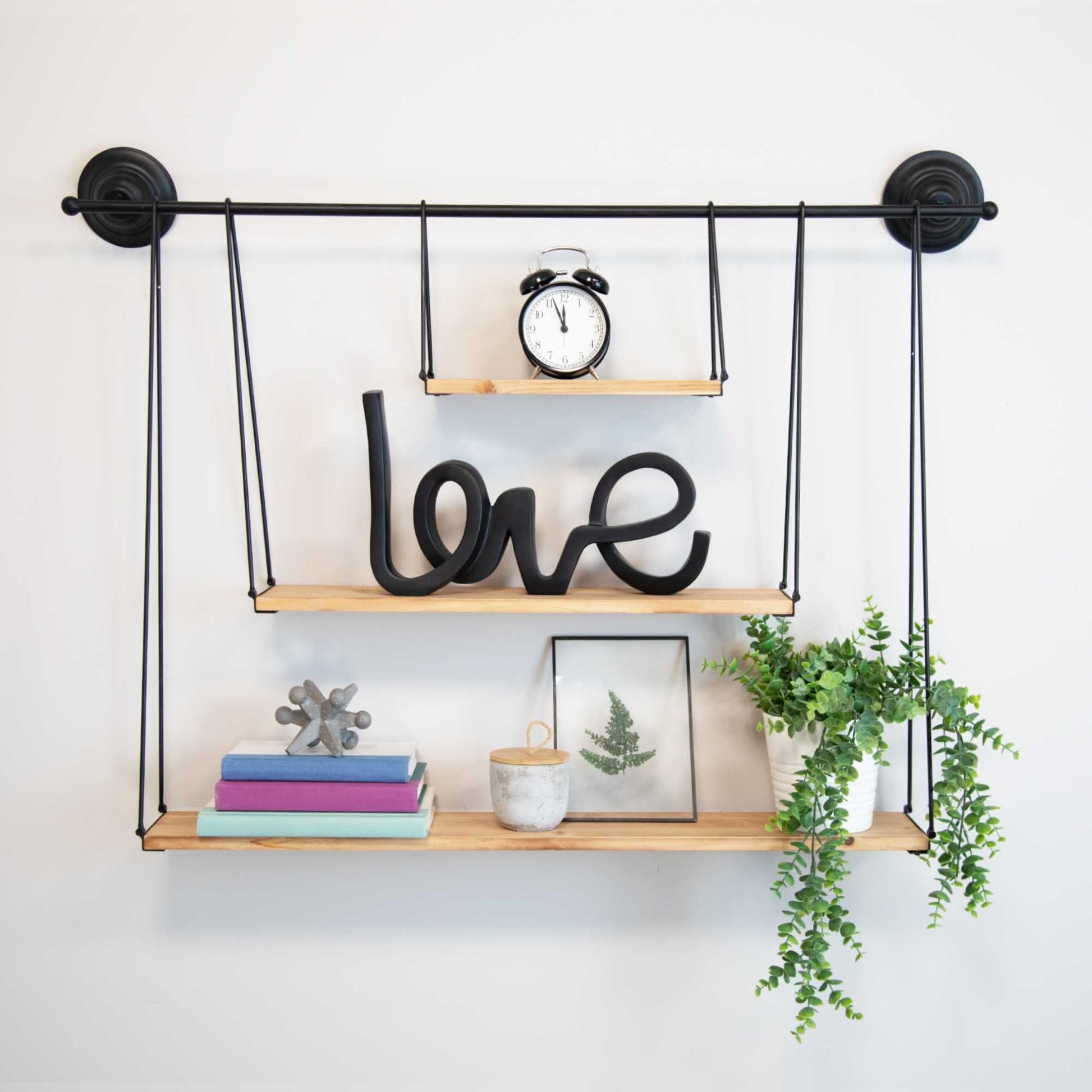 HomeRoots 3 Tier Nested Black Metal and Wood Shelf