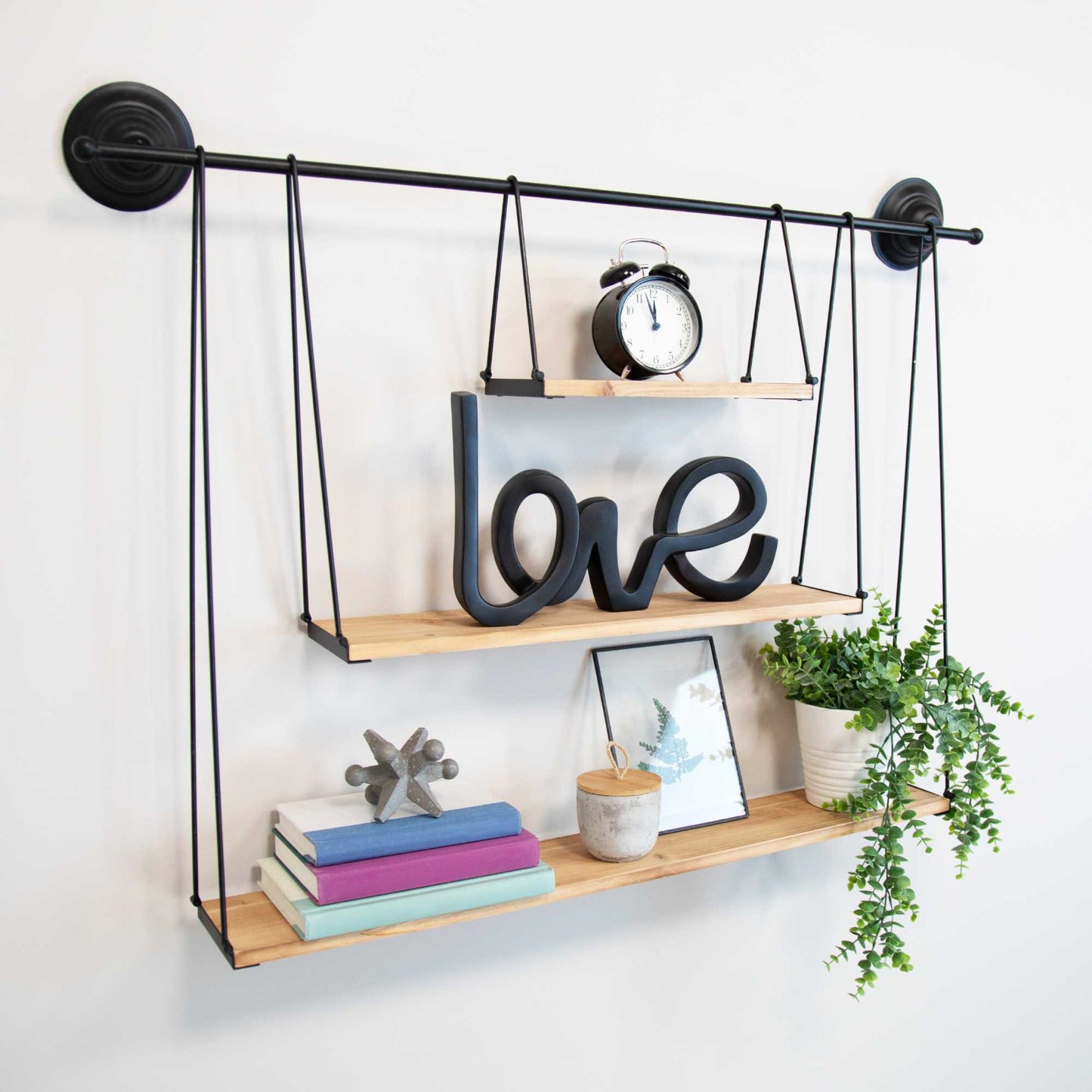 HomeRoots 3 Tier Nested Black Metal and Wood Shelf