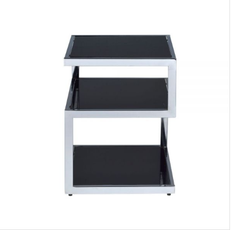 HomeRoots 3 Tier Shelves End Table With Black Glass And Chrome