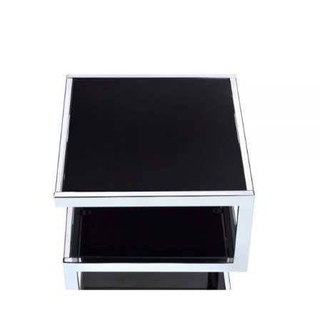 HomeRoots 3 Tier Shelves End Table With Black Glass And Chrome