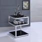 HomeRoots 3 Tier Shelves End Table With Black Glass And Chrome