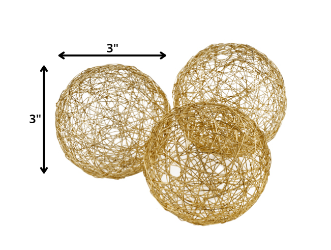 HomeRoots 3' X 3' X 3' Gold Iron Wire Spheres Box Of 3