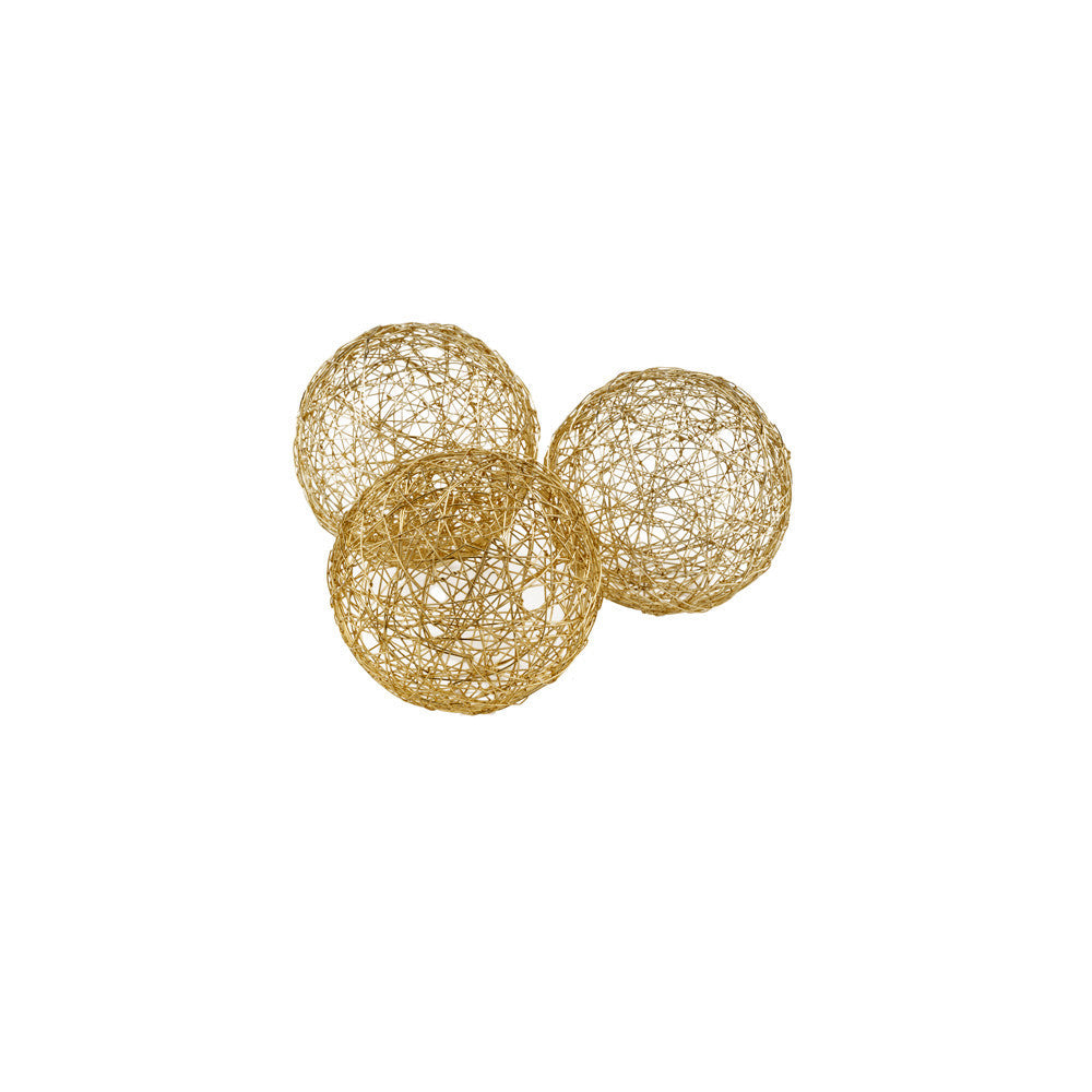 HomeRoots 3' X 3' X 3' Gold Iron Wire Spheres Box Of 3