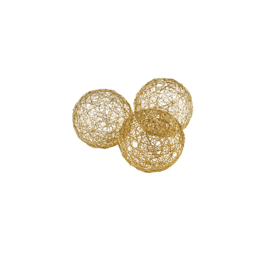 HomeRoots 3' X 3' X 3' Gold Iron Wire Spheres Box Of 3