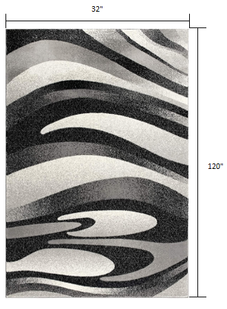 HomeRoots 3' x 10' Black and Gray Abstract Marble Runner Rug