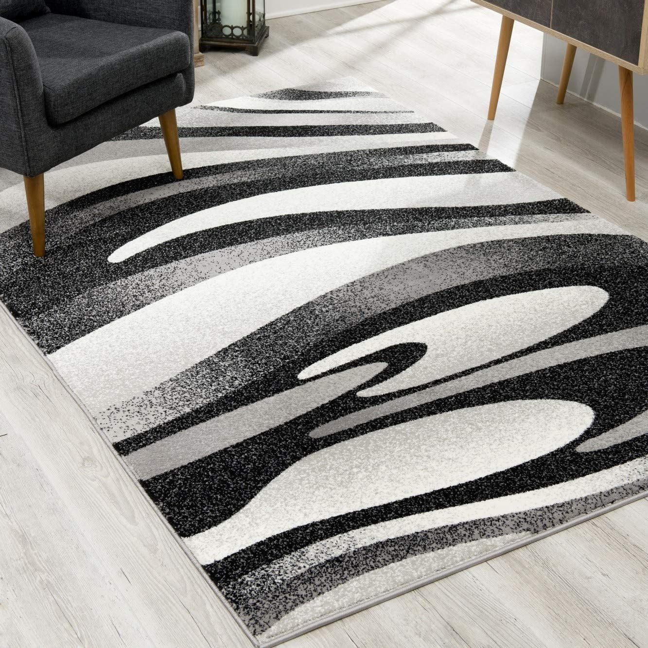 HomeRoots 3' x 10' Black and Gray Abstract Marble Runner Rug