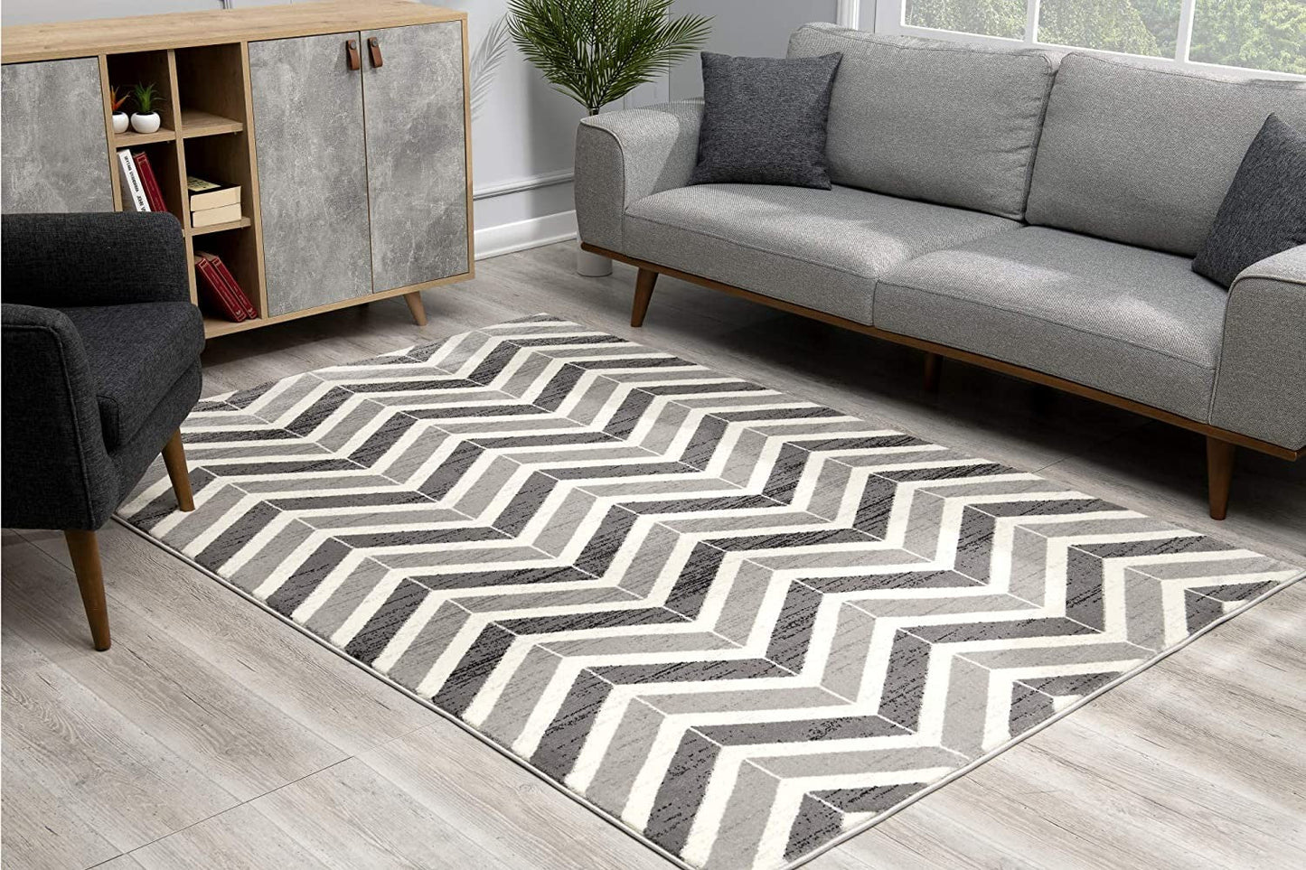 HomeRoots 3' x 10' Gray Distressed Chevron Runner Rug