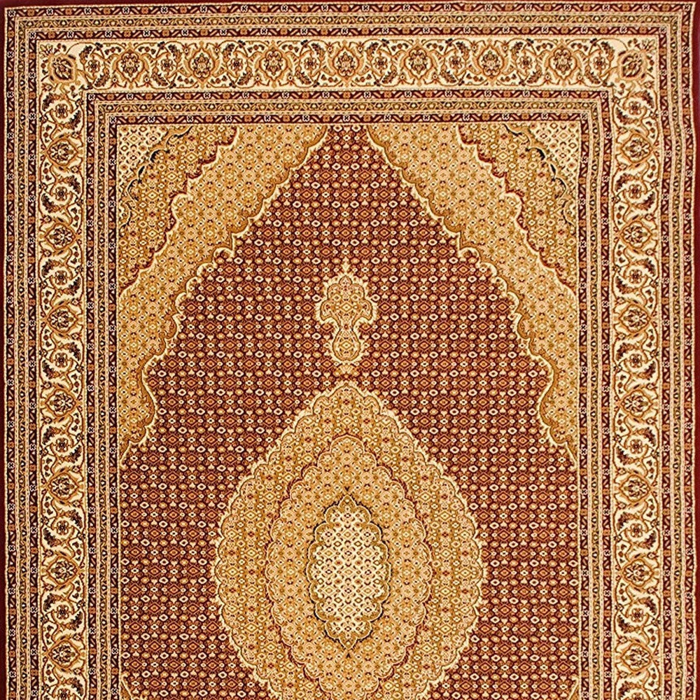 HomeRoots 3' x 10' Red and Beige Medallion Runner Rug