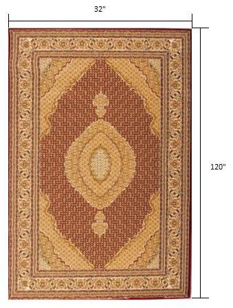 HomeRoots 3' x 10' Red and Beige Medallion Runner Rug
