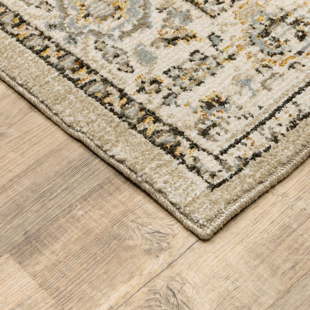 HomeRoots 3 x 12' Beige and Ivory Center Jewel Runner Rug