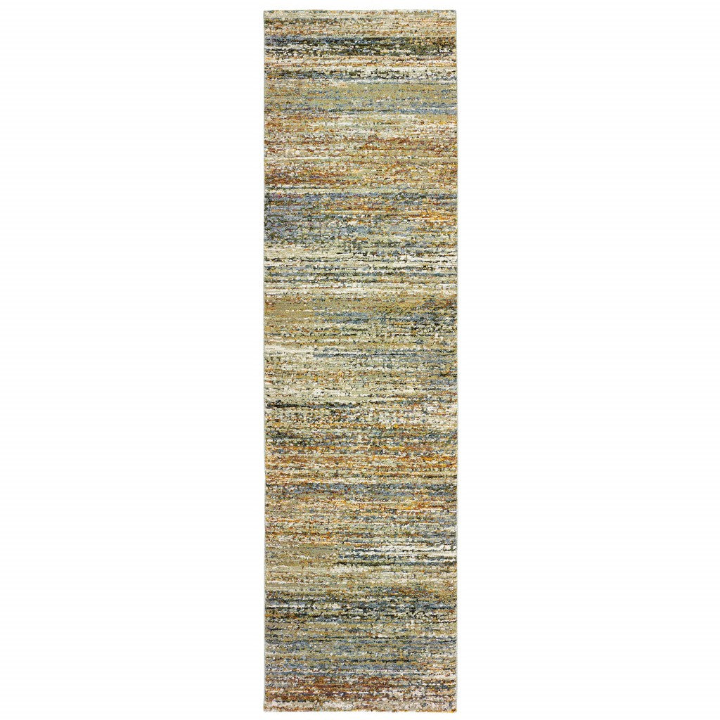 HomeRoots 3' x 12' Gold and Green Abstract Runner Rug