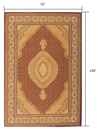 HomeRoots 3' x 13' Red and Beige Medallion Runner Rug