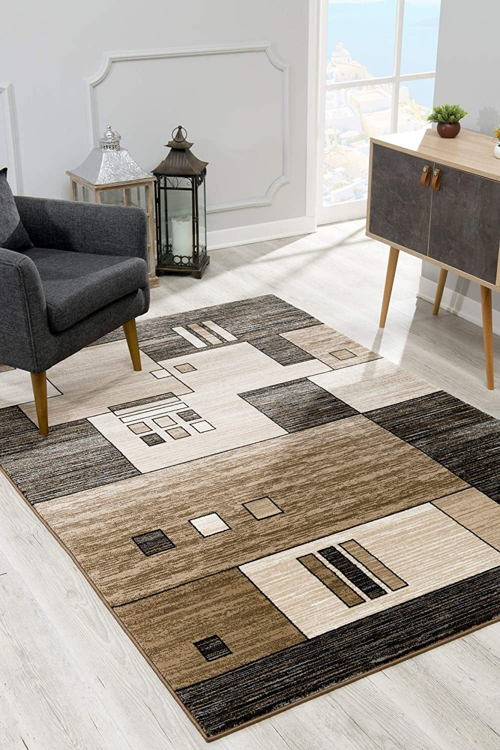 HomeRoots 3' x 20' Beige and Brown Geometric Runner Rug