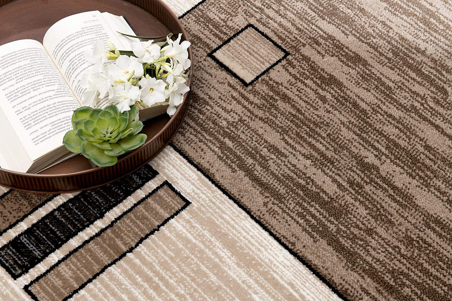 HomeRoots 3' x 20' Beige and Brown Geometric Runner Rug