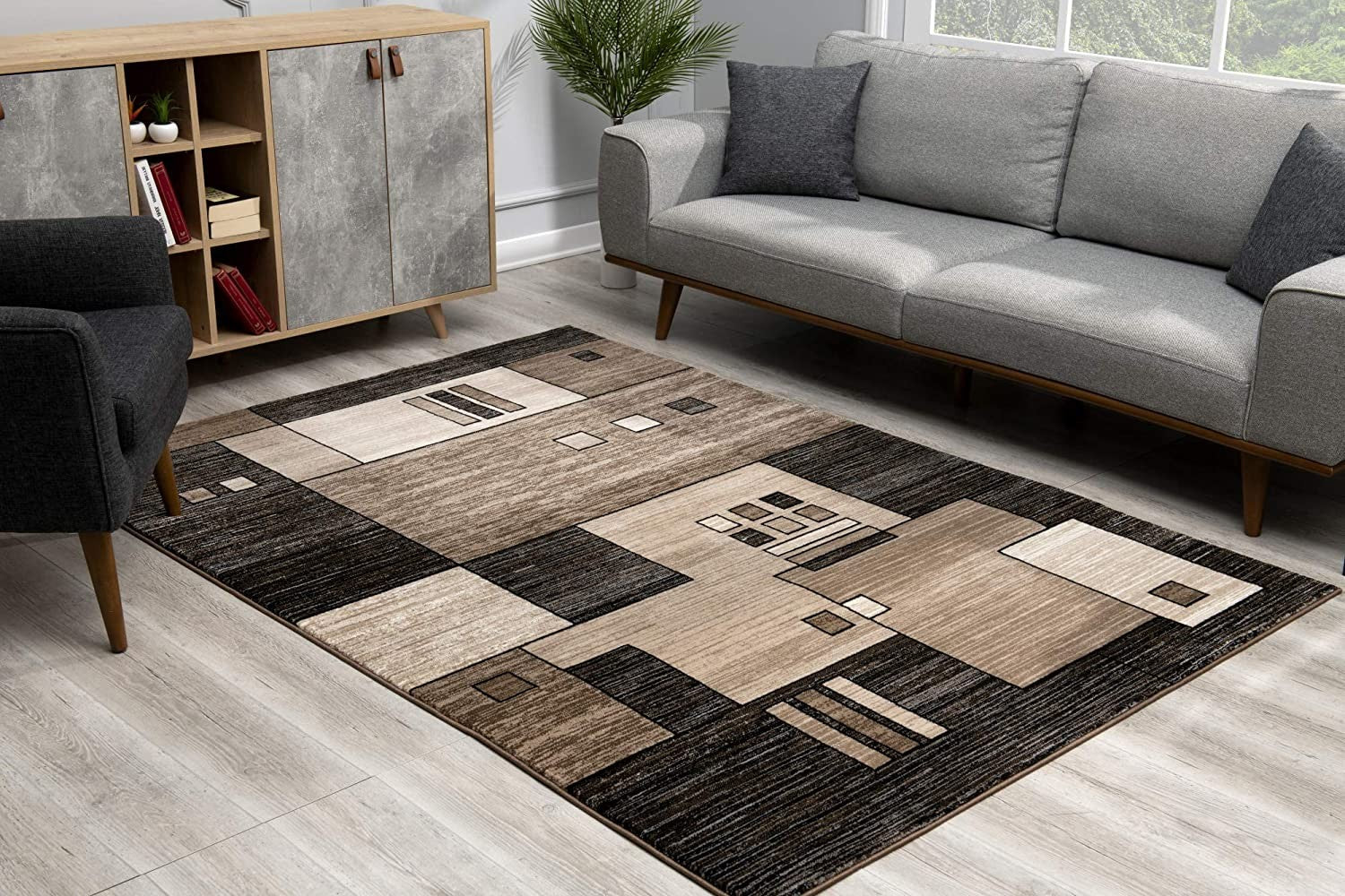 HomeRoots 3' x 20' Beige and Brown Geometric Runner Rug