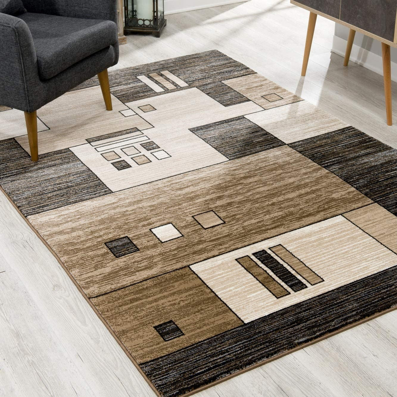 HomeRoots 3' x 20' Beige and Brown Geometric Runner Rug