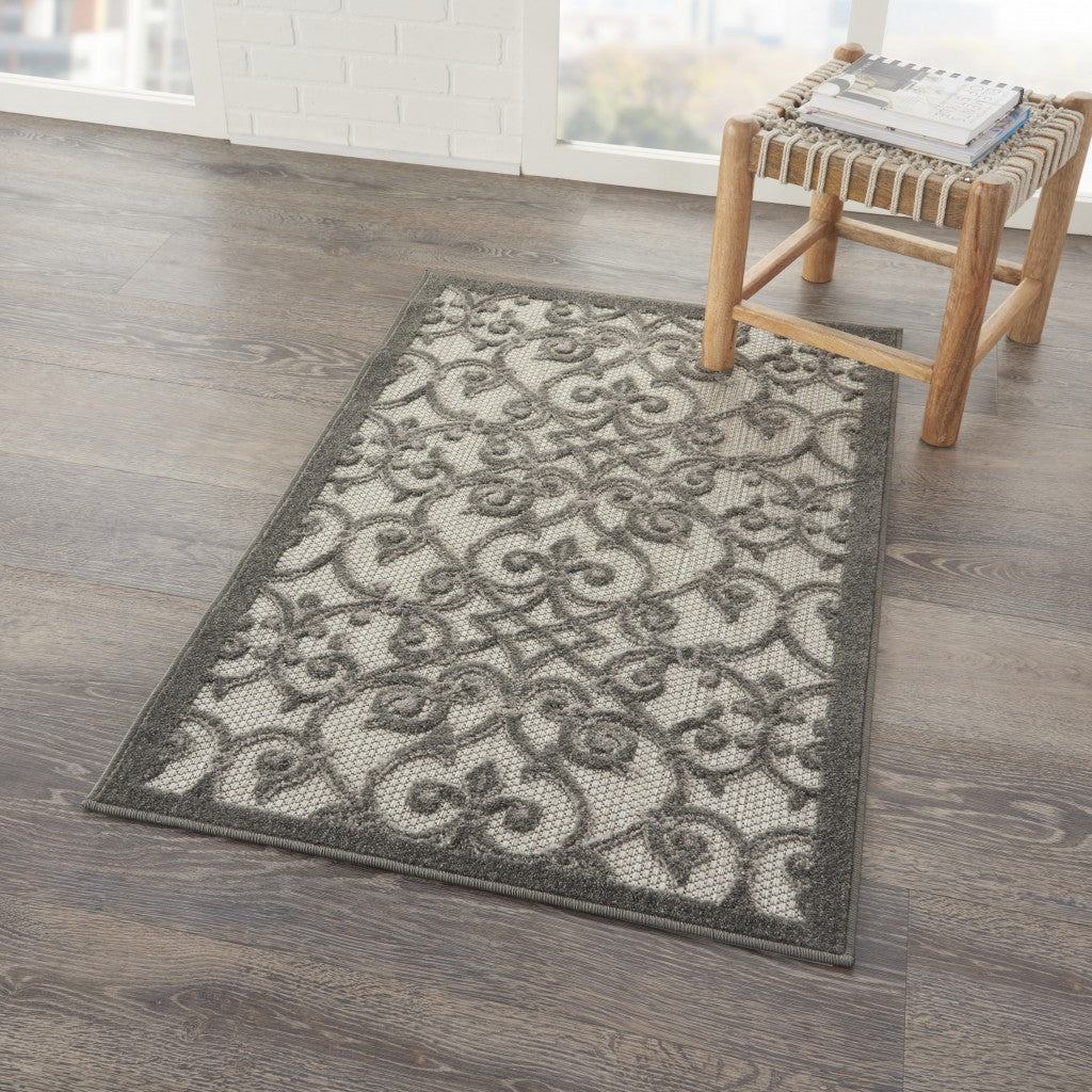 HomeRoots 3' x 4' Gray and Charcoal Indoor Outdoor Area Rug