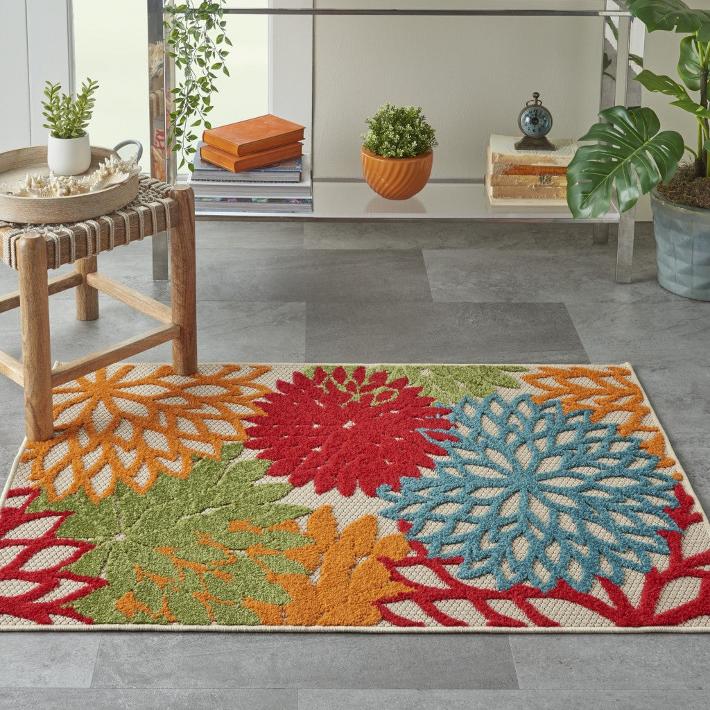 HomeRoots 3’ x 4’ Green Indoor Outdoor Area Rug With Floral Finish