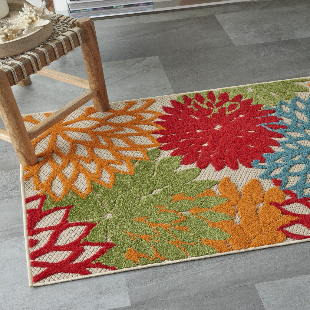 HomeRoots 3’ x 4’ Green Indoor Outdoor Area Rug With Floral Finish