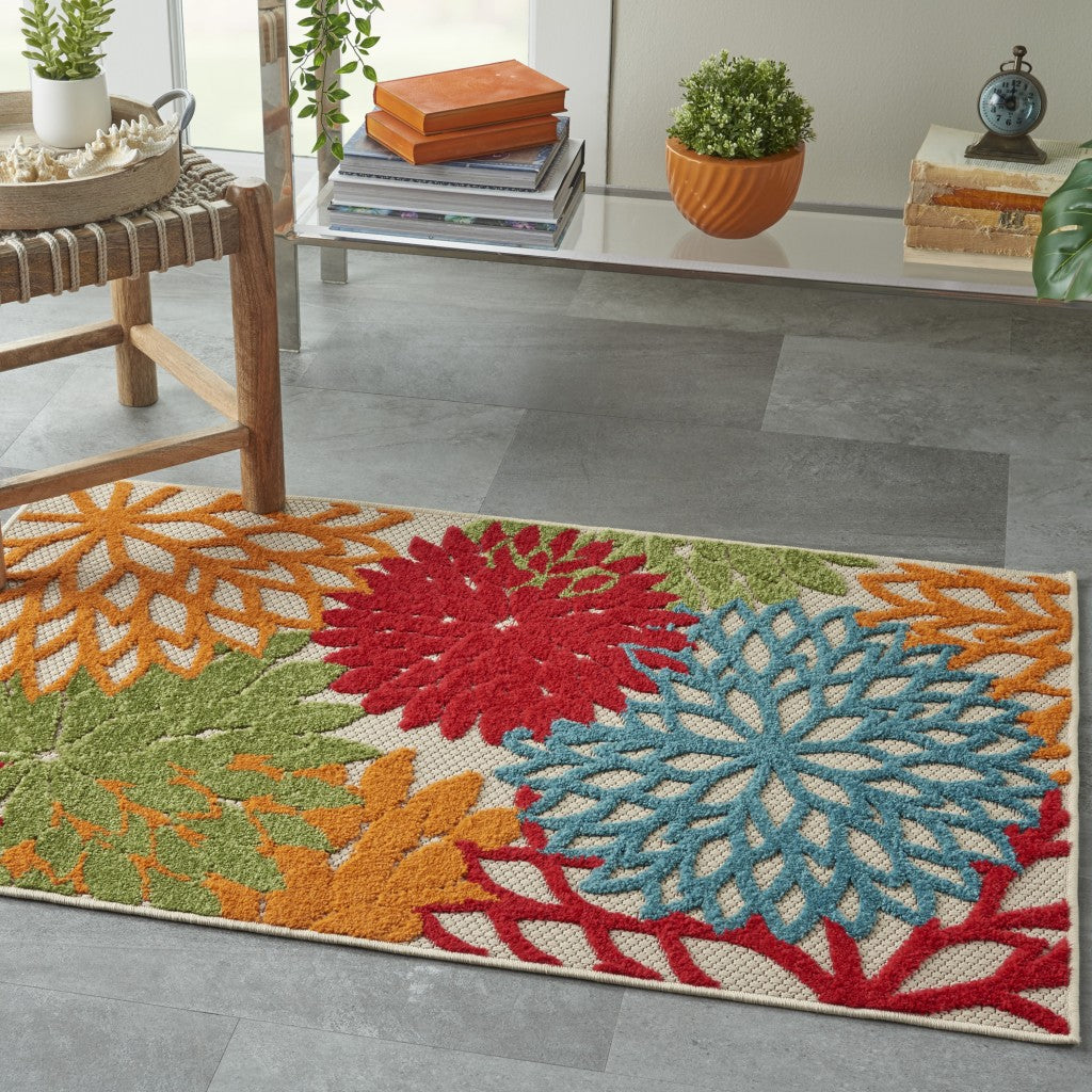HomeRoots 3’ x 4’ Green Indoor Outdoor Area Rug With Floral Finish