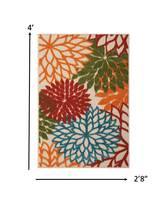 HomeRoots 3’ x 4’ Green Indoor Outdoor Area Rug With Floral Finish