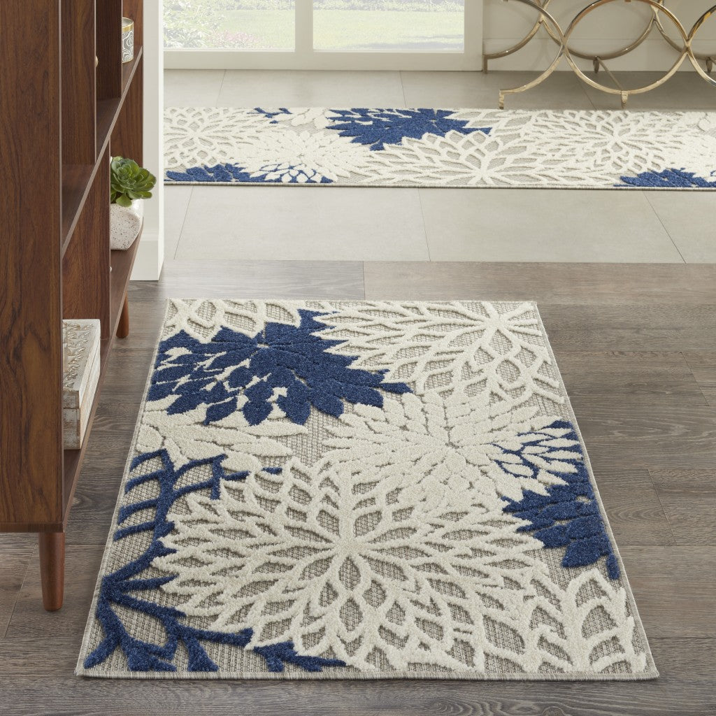HomeRoots 3’ x 4’ Ivory and Navy Indoor Outdoor Area Rug