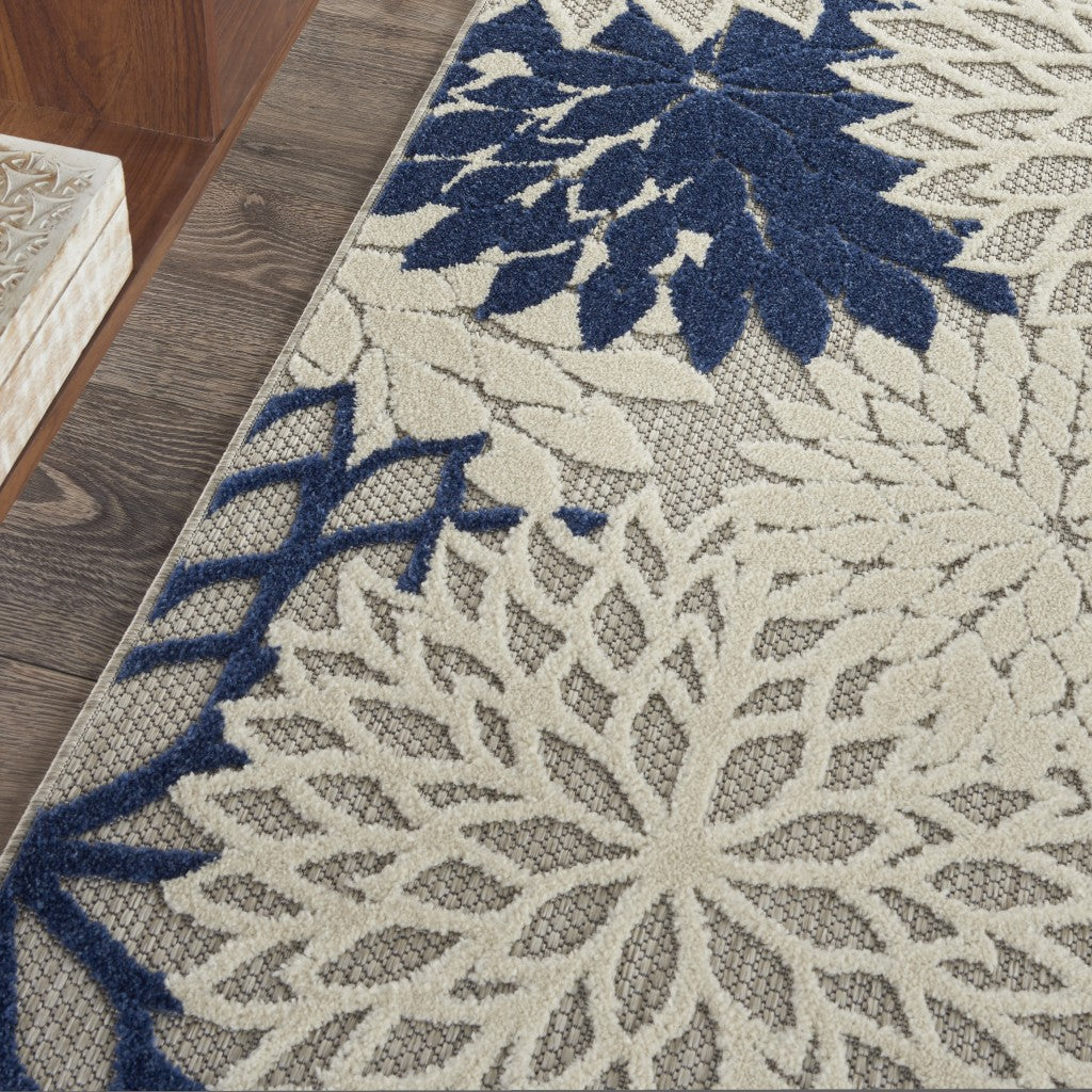HomeRoots 3’ x 4’ Ivory and Navy Indoor Outdoor Area Rug