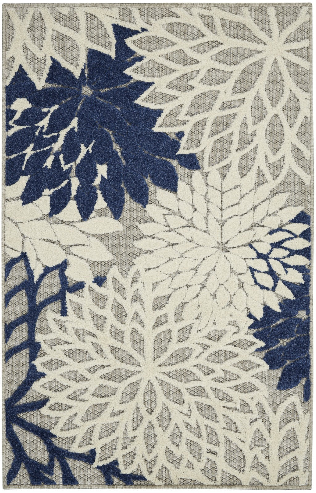 HomeRoots 3’ x 4’ Ivory and Navy Indoor Outdoor Area Rug
