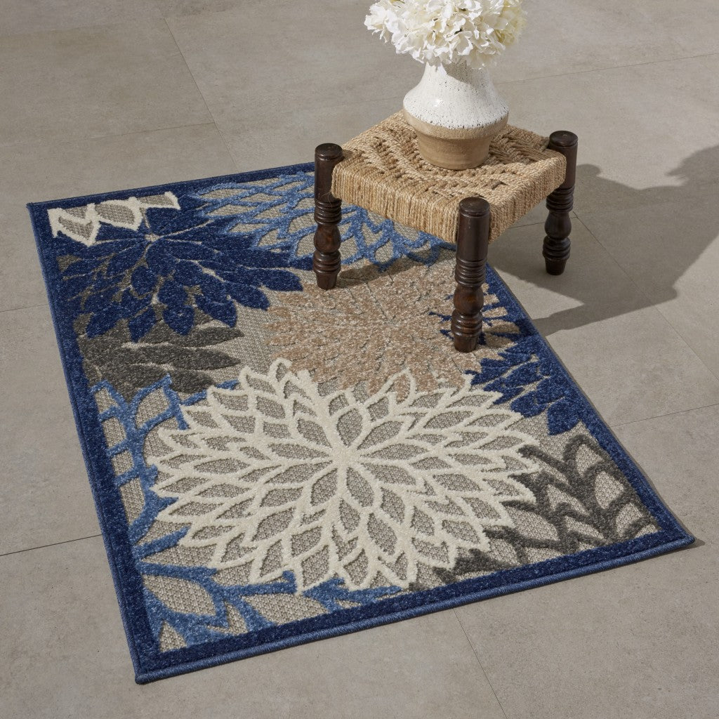 HomeRoots 3’ x 4’ Large Floral Indoor Outdoor Area Rug in Blue Finish