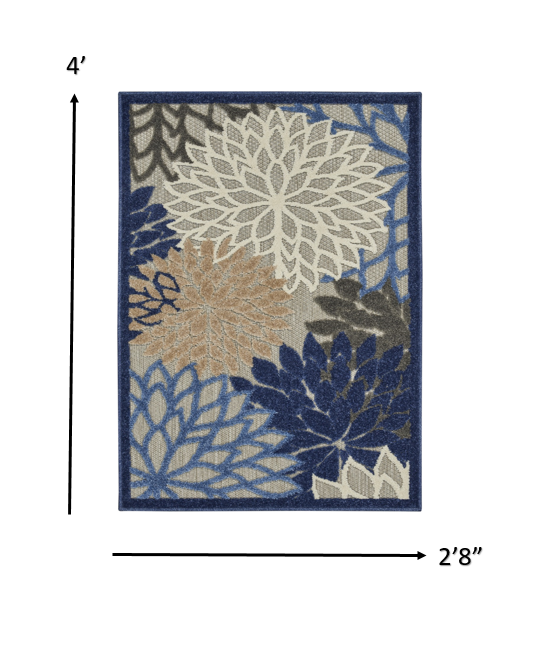 HomeRoots 3’ x 4’ Large Floral Indoor Outdoor Area Rug in Blue Finish