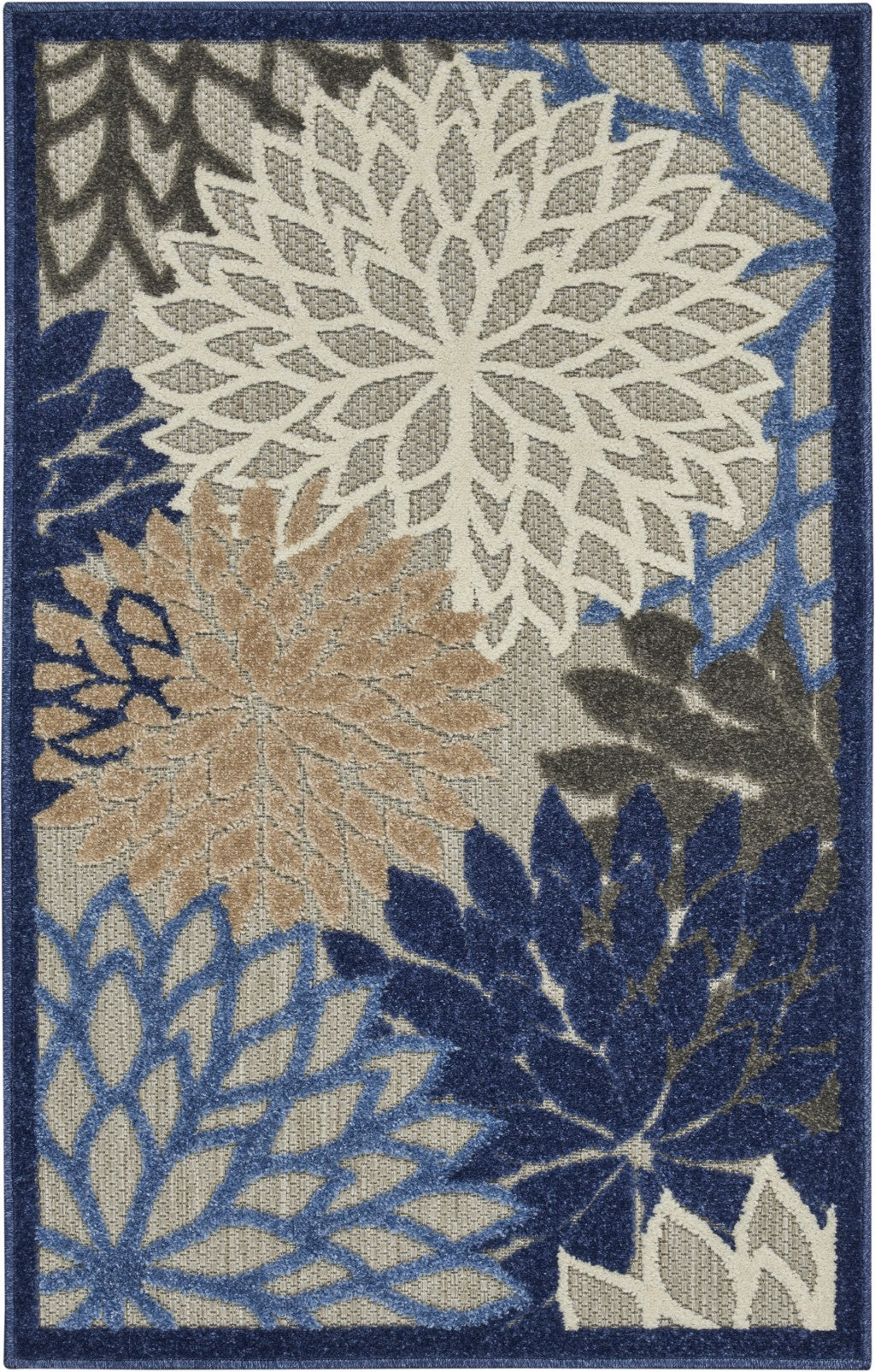 HomeRoots 3’ x 4’ Large Floral Indoor Outdoor Area Rug in Blue Finish