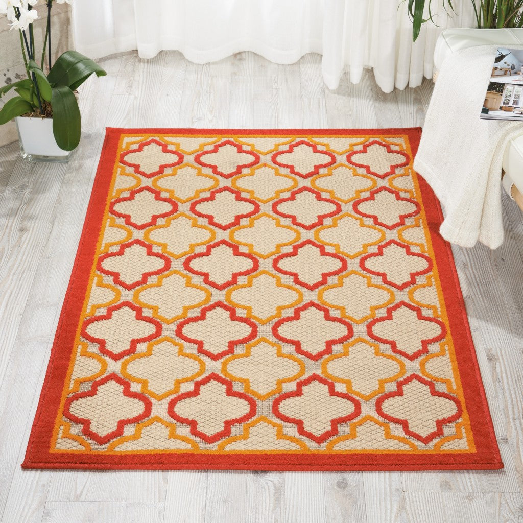 HomeRoots 3' x 4' Red Trellis Indoor Outdoor Area Rug